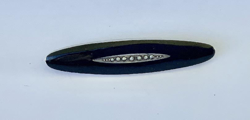 circa 1920's sterling silver black enamelled seed pearl brooch
